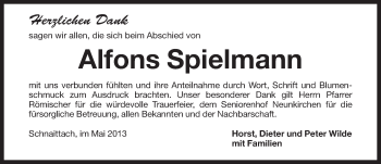 Traueranzeige von Alfons Spielmann von Pegnitz-Zeitung